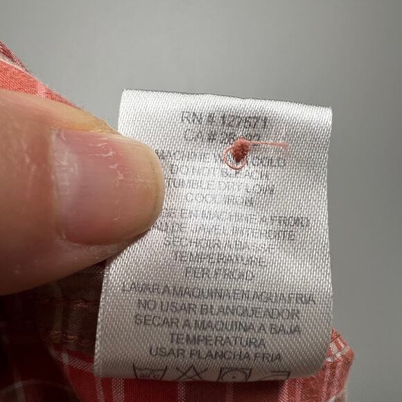 RVCA Long Sleeve Button-Down Shirt Classic Fit Check Plaid Orange Taupe Size M - Picture 7 of 8